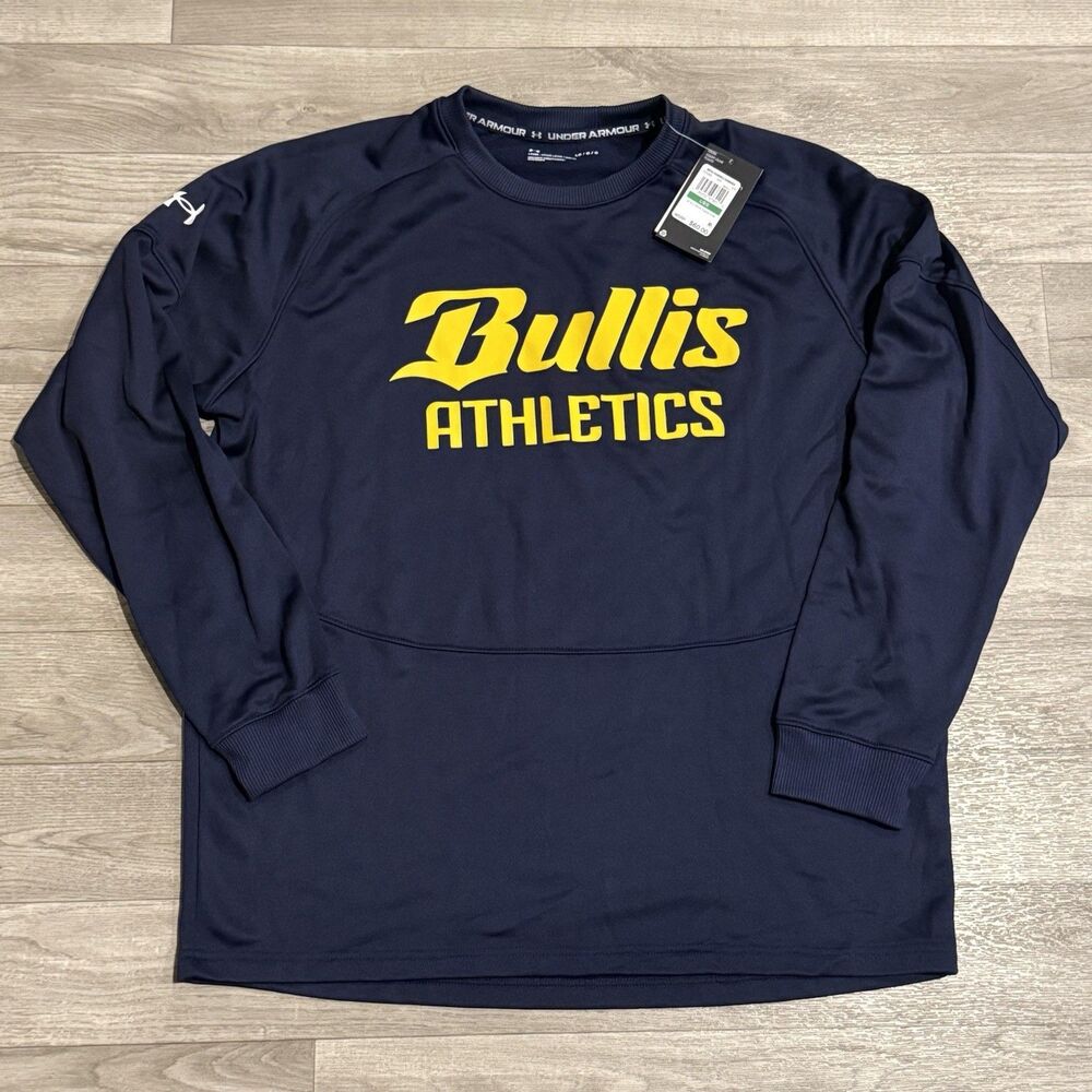 Under Armor Mens Crew Sweatshirt Large L Bullis Athletics Navy Blue Gold New $60